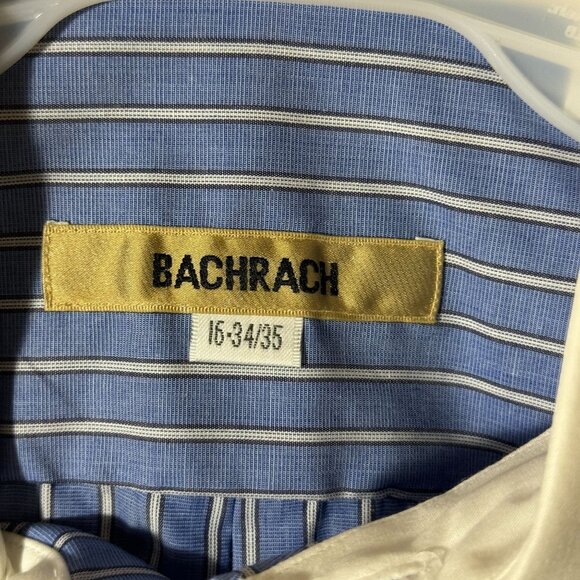Bachrach Blue White Stripe Long Sleeve Button Up Dreess Shirt 16 - 34/35 - Picture 3 of 4
